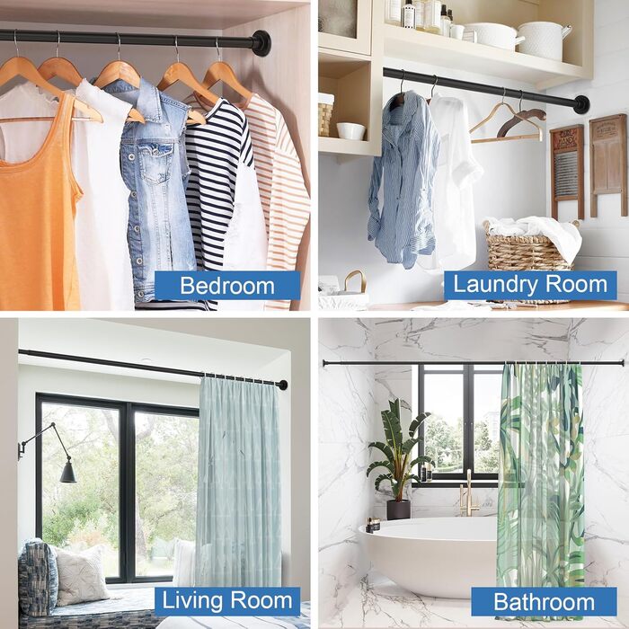 Штанга для штор без свердління, 48-119.4 см, телескопічна, кріпиться без свердління, чорна. Підходить для душу та штор. 1 шт.