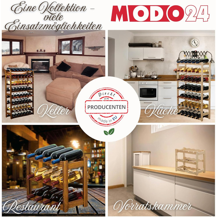 MODO24 Bottle Rack, Wine Rack Wood for 42 Bottles, Wine Cabinet, Wine Stand, Beverage Rack, Wine Bottle Holder, Bottle Organizer, Wine Cabinet, Dimensions 102x63x25 cm, Colors: Natural Wood