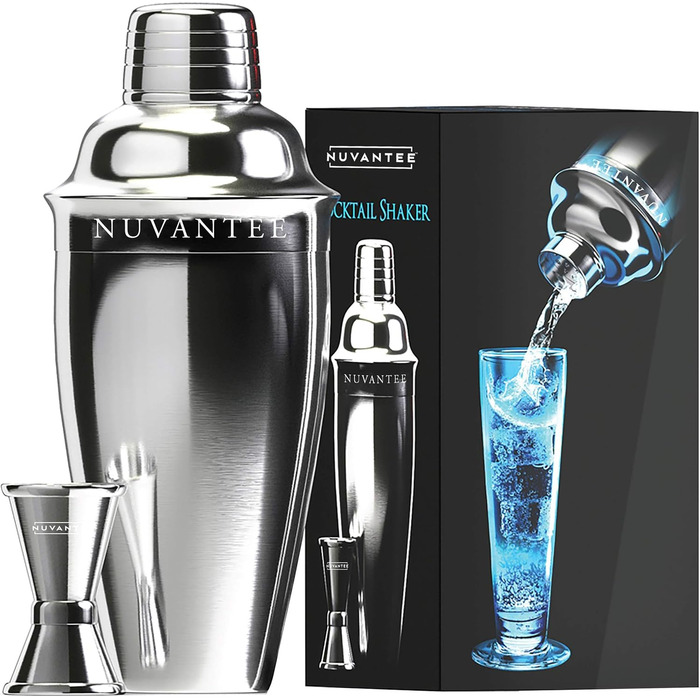Cocktail Shaker Set - Premium Bar Kit with Free Measuring Jigger - Cocktail Recipes - 0.7L Stainless Steel Cocktail Shaker - Martini Shaker, Mixer with Strainer