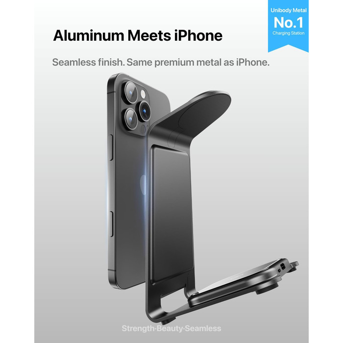 Бездротова зарядка Induktive з підтримкою MagSafe для iPhone 16 Pro/16/16 Pro Max/15 Pro/15/15 Pro Max, Apple Watch 10/Ultra 2/SE/9/8/7/6/5/4/3/2 та AirPods 4/3/2/Pro (сіра)