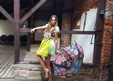 VON LILIENFELD Women's Floral Umbrella - Automatic Open, Windproof, Sturdy Stick Umbrella for Garden & Outdoor Use