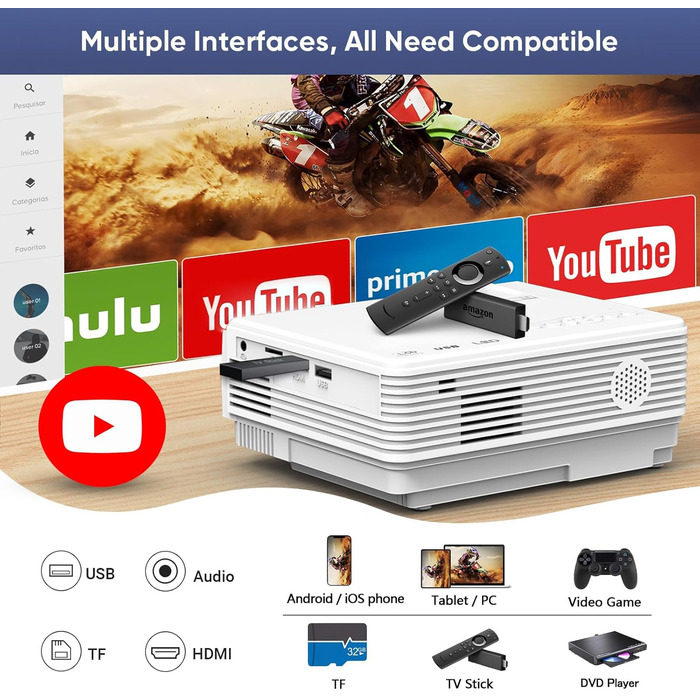 Портативний міні-проектор Smart Beamer Android 11 з WiFi 6, Bluetooth 5.2, підтримкою 4K/1080P та автоматичною корекцією трапеції. Підходить для підключення до телефону та ноутбука.