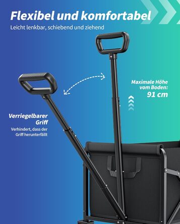 Візок-тележка Klein Kitsure складний з міцними пластиковими колесами, 71,1 x 43,2 x 91,5 см - для покупок, саду, кемпінгу, спорту та риболовлі, чорний