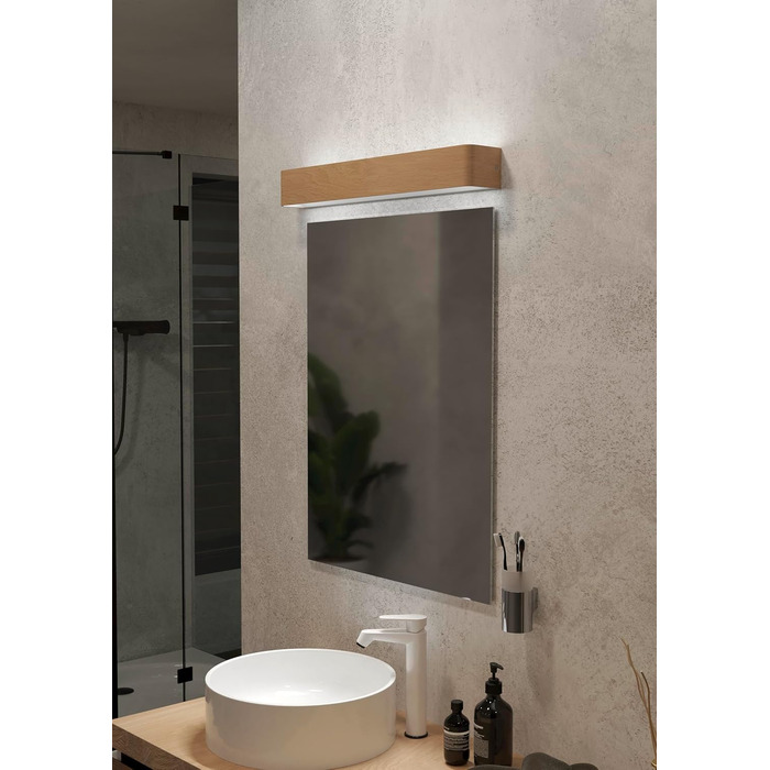 EGLO LED Wall Lamp Sania 5, 1-light wall lamp modern, minimalist, wall lighting made of metal in white, plastic in satin finish, LED bathroom lamp warm white, L IP44 (62 cm, wood-look)