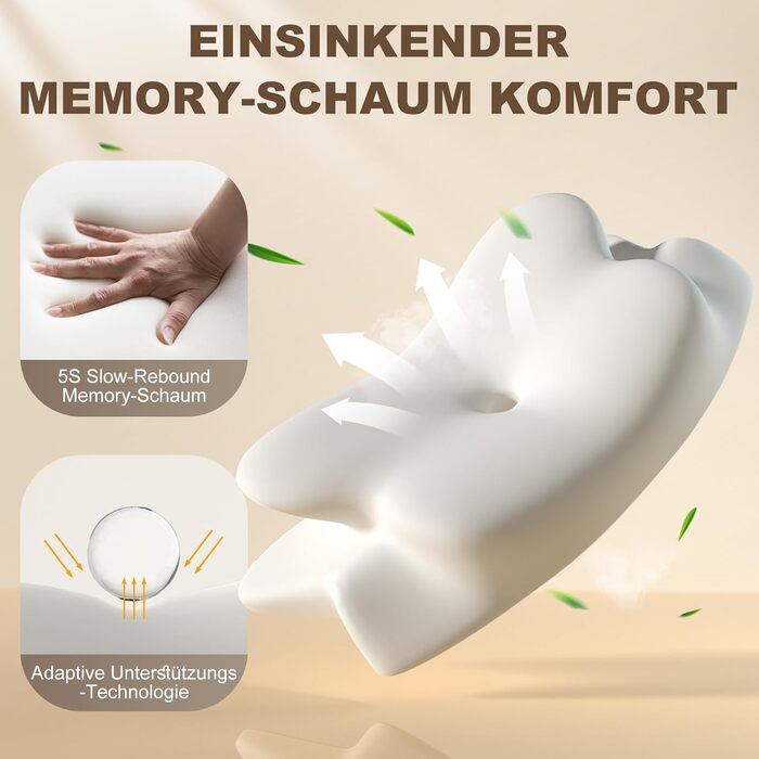 Ортопедична подушка для шиї та плечей, Memory Foam, 66x40x14 см. Підходить для сну на спині, боці та животі. Підтримка шиї. (1 шт.)