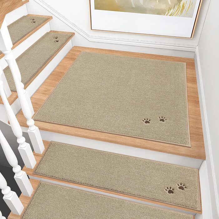 BEQHAUSE Non-Slip Stair Treads - 15 Piece Set, Washable Carpet for Stairs - Safe for Kids, Seniors & Pets, 22x70cm, 100% Polyester with TPE Backing