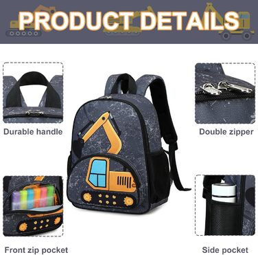 LOIDOU Рюкзак для хлопчика, рюкзак для дитячого садка, шкільний рюкзак 38 см, 3-8 років (Темно-сірий)