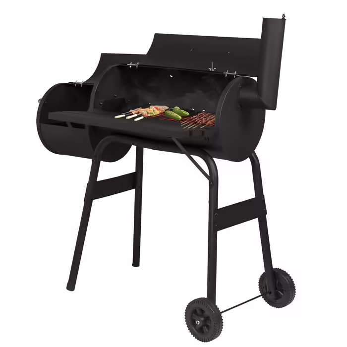 Charcoal Grill Smoker Charcoal Grill Cart 2 Chambers with Wheels Handle Stand Grill Barbecue Grill for BBQ Garden Camping Balcony, Black