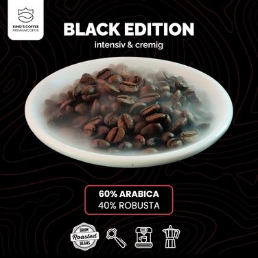 Кава в зернах King's Coffee Black Edition Crema Intense, міцна арабіка для автоматичних та ріжкових кавомашин, низька кислотність, обсмаження в Італії, 1 кг