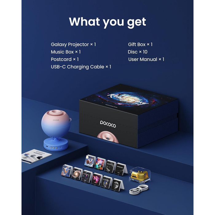 POCOCO Starry Sky Projector, Galaxy Star Projector, Home Planetarium for Kids and Adults; for Bedrooms, Interiors; as Decoration, Sleep Aid, and Relaxation - with 2 Discs (Healing Vibes Gift Box Pink Blue)