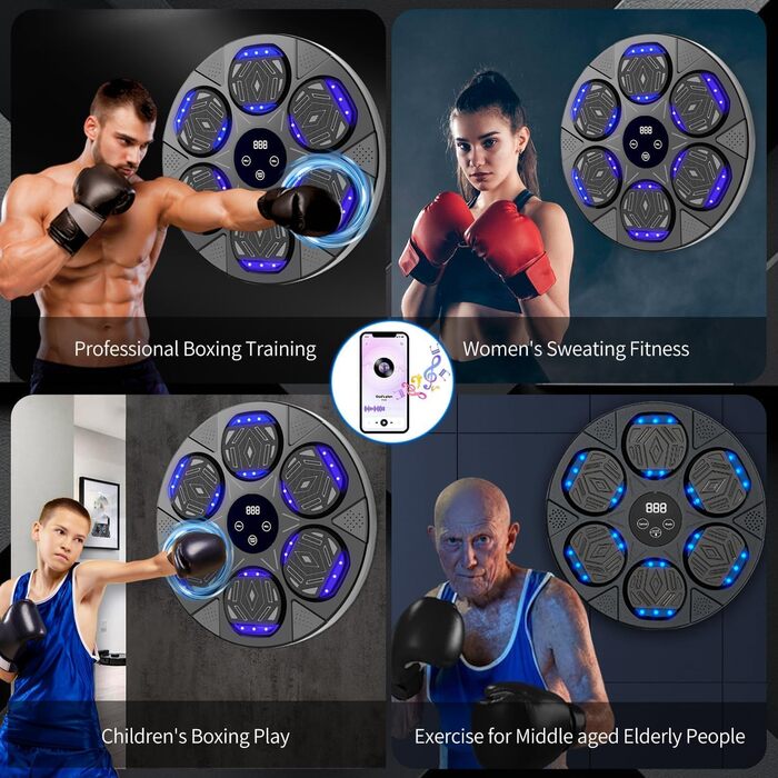 Bluetooth Music Boxing Machine with LED Lights - Wall Mounted Punching Bag with Boxing Gloves & 7 Modes