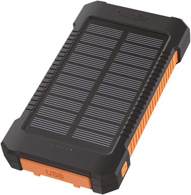 Портативний зарядний пристрій Solar Powerbank 8000 mAh з ліхтариком, чорно-помаранчевий, заряджає 2 пристрої (2x USB Type-A)