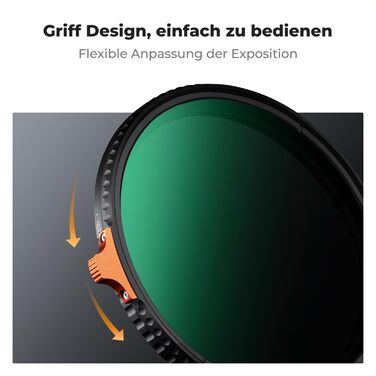 Фільтр ND K&F Concept 49mm Nano Xcel, регульований ND2-400, для зменшення засвічення