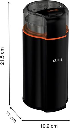 Електрична кавомолка Krups GX3328 Silent Vortex 3-в-1 для кавових зерен, спецій і трав, тиха, знімна чаша, мийка в посудомийці, чорна