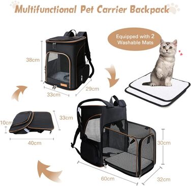 Розширюваний рюкзак для кота та собаки Lekesky, чорний, 33 x 29 x 38 см