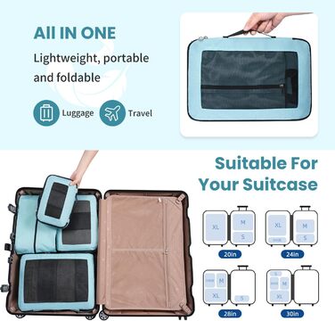 Набір кубиків-органайзерів для подорожей Prezon (4 шт., м'ятний колір)