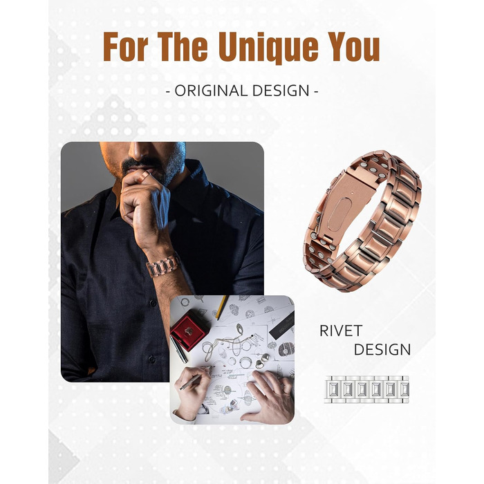 Браслет на магнітах Jecanori для чоловіків, з міді, 57 магнітів (3500 Гаус), інструмент для регулювання, подарункова коробка, не містить міді