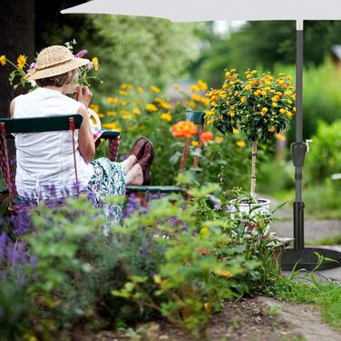 Relaxdays Half-Round Parasol Stand, for Pole Diameters 34-50 mm, Weatherproof, Flower Design, Garden & Balcony, Black
