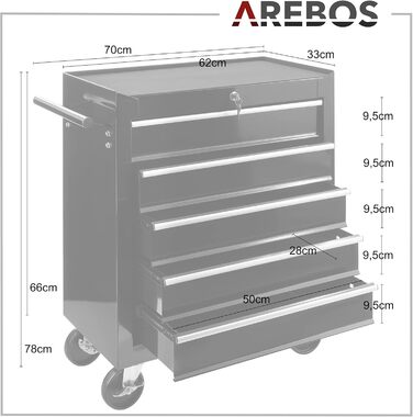 Arebos 5-Drawer Tool Trolley