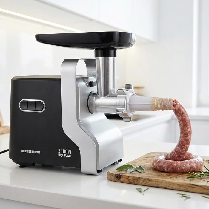 М'ясорубка електрична MG-2100BKSL 2100 Вт, нержавіюча сталь, чорно-срібна - 1.8 кг/хв, насадки для ковбас та томатів, реверс