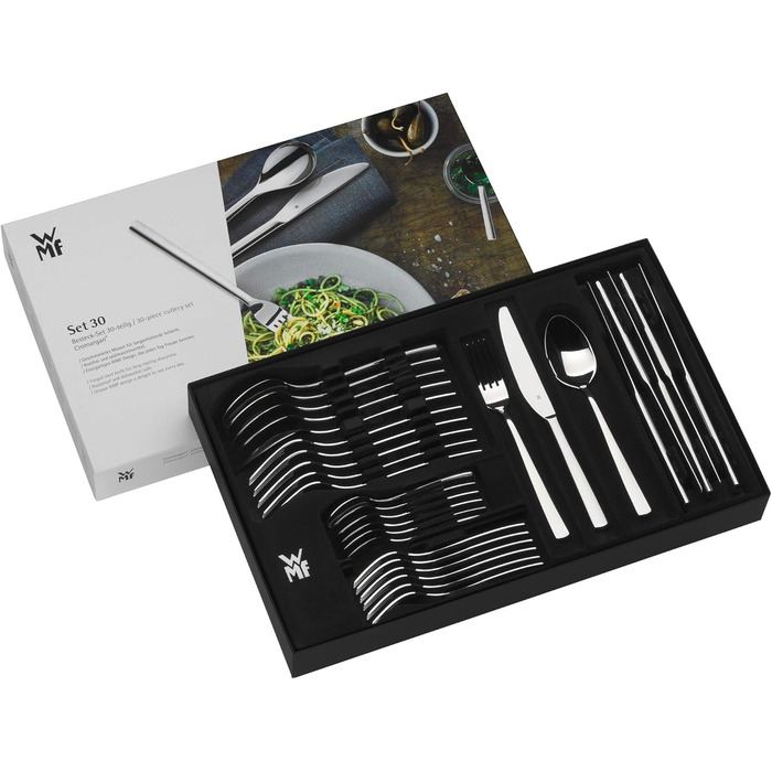 WMF Palma Stainless Steel Cutlery Set, 6 Persons, 30-Piece Dining Cutlery Set, Monobloc Knives, Cromargan Stainless Steel Polished, Shiny, Dishwasher-Safe, 30-Piece Single