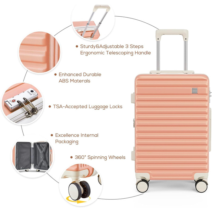 Набір валіз Joyway: велика валіза з ABS-пластику, 4 колеса, TSA-замок, сумка для ручної поклажі та кульбага (Рожевий)