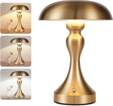Бездротова настільна лампа з LED-підсвічуванням - торшер для спальні/вітальні з регулюванням яскравості, USB-зарядка, вінтажний дизайн (Золотий бронза)