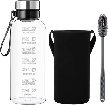 RNCKUUE 2 Liter Glass Bottle, 2l Glass Drinking Bottle, Glass Water Bottle with Strainer, Neoprene Sleeve, Bottle Brush