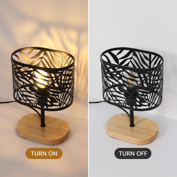 Настільна лампа дерев'яна вінтажна E14, чорна з дерев'яним цоколем та металевим абажуром, для дитячої кімнати, вітальні, спальні, бару