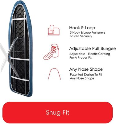 Padded Premium Ironing Board Cover with Titan Silicone Coated Technology, with Thick Multi Padding in Various Sizes 15 x 48 inches Blue