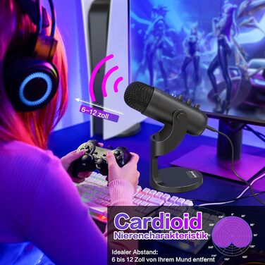 USB мікрофон Zealsound: конденсаторний мікрофон для ПК, телефону, PS4, PS5. Ідеально для геймінгу, подкастів, запису звуку, стрімінгу та ASMR. З регулюванням гучності та ефектом ехо. Сумісний з Mac, Windows. Чорний колір.