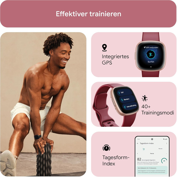 Смарт-годинник Fitbit Versa 4 – фітнес-трекер з GPS, телефоном, 6 днів роботи від акумулятора, 40+ режимів тренувань, сумісний з Android/iOS, рожевий пісок / алюміній, колір мідно-рожевий