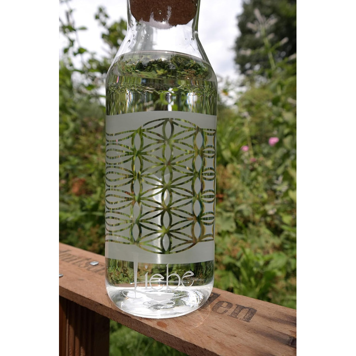 1.0L Carafe with the Flower of Life and cork stopper ~ FREIGLAS ~ Water jug, Flower of Life, engraving
