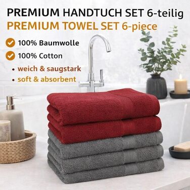 Набір рушників Betz Premium 6 шт, 50x100 см, 100% бавовна, 470 г/м², м'які та гігроскопічні, Oeko-TEX, колір старе рожеве/антрацит