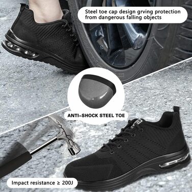Черевики безпеки OFFCUP для чоловіків, Легкі робочі черевики, Спортивні черевики з металевим носком, Робочі кросівки з дихаючою та протиковзкою підошвою, з повітряною подушкою, зручні 45 EU