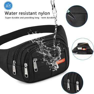 Гребельна сумка GraceTop для спорту та активного відпочинку. Чорна сумка на пояс з 4 кишенями на блискавці та регульованим ремінцем. Підходить для бігу, їзди на велосипеді, походів та кемпінгу. Водонепроникна.