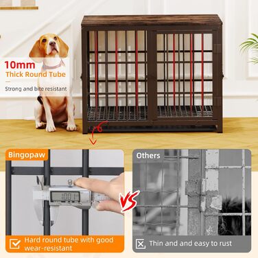 Клітка для собак BingoPaw Holz: дерев'яна клітка-шафка для собак маленьких порід, 3 дверцята, знімний піддон, 78x56x65 см, білий колір