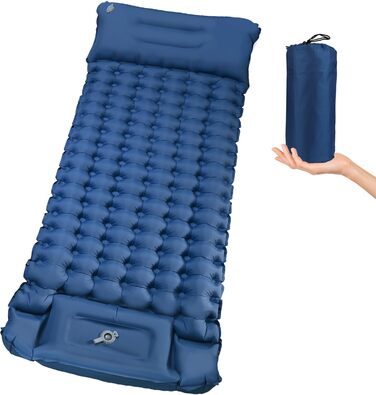 Каремат туристичний самонадувний TECHSHARE, посилений, для кемпінгу та відпочинку на природі, з насосом, блакитний