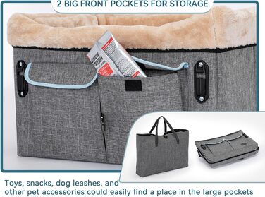 Автокрісло для собак Petsfit - сіре та зелене (M) з ременями безпеки та кишенею для зберігання