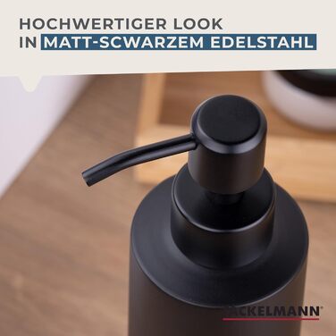 FACKELMANN Soap Dispenser & Toothbrush Holder Tecno, liquid soap dispenser made of high-quality stainless steel, holder for 4 toothbrushes, high-quality toothbrush holder (Color: Matte Silver), Quantity: 1 x 2-piece set (Dispenser Black)