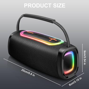 Портативна Bluetooth колонка з ручкою, 66 мм діаметр динаміка, BT5.3/24W/IP-X6 вологостійка, бездротова стерео колонка з RGB підсвічуванням, для дому/відкритих просторів/вечірок