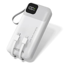 Універсальний зовнішній акумулятор All-IN-ONE Powerbank 10000 mAh чорний: швидка зарядка 22.5W, PD 20W, бездротова зарядка 15W, зарядний пристрій для Apple Watch, вбудовані кабелі USB-C та Lightning, LED-дисплей, алюмінієва підставка