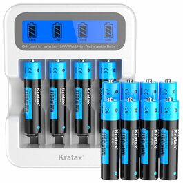 Набір літієвих акумуляторів Kratax AAA 1.5V 1100mWh (733mAh) з LCD-зарядним пристроєм, 12 шт — висока ємність та стабільна напруга