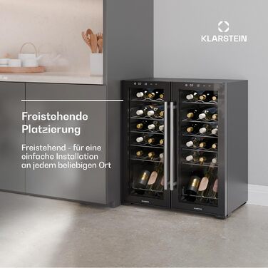 Klarstein Wine Fridge - 16 Bottle Dual Zone Wine Cooler with Glass Door - Compact Indoor/Outdoor Beverage Refrigerator - 5-18°C Temperature Range