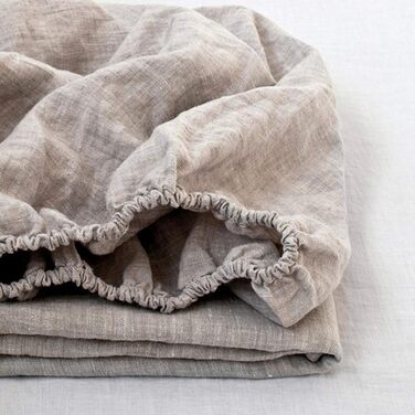 Simple & Opulence Fitted Sheet up to 35cm Side Height, 100% Pure Washed Linen, Temperature-Regulating and Breathable Fitted Sheet with Elastic, Certified Öko-Tex, 182x200cm, Natural Linen
