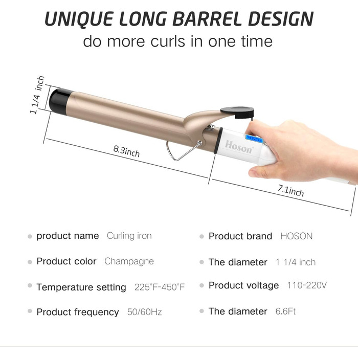 Hoson Lockenstab Pro Curl: Керамічний локон з турмаліном, LCD дисплей, 9 температурних режимів, 32 мм, рукавичка