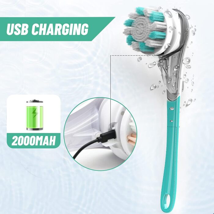 6-in-1 Electric Back Brush, Shower Brush with 6 Multifunctional Cleaning Heads, Body Brush 360° Rotation, IPX7 Waterproof 3 Speed Spin Cleaning Brush for Men Women