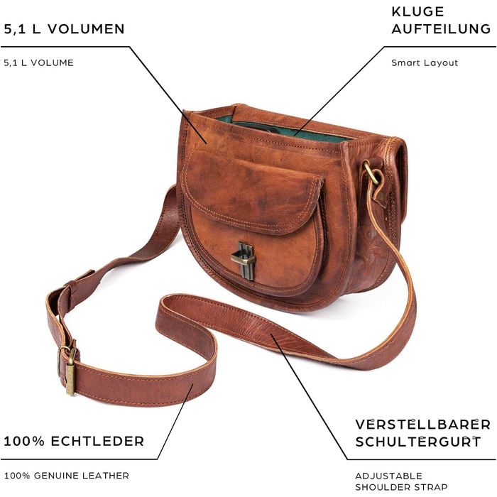 Сумка жіноча LEABAGS Leder Vintage Cognac зі шкіри преміум-класу, крос-боді, через плече, для роботи, університету, школи, відпочинку, розмір L (28x23x8 см), помаранчевий