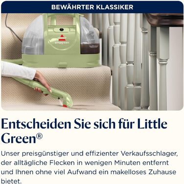BISSELL Little Green: портативний мийний пилосос для килимів та м'яких меблів. Ефективне видалення плям та бруду. Потужний 340W мотор, модель 4098N