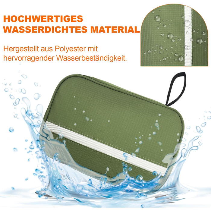 Чоловіча та жіноча косметичка для подорожей з відділеннями, водонепроникна, з гачком, зелена